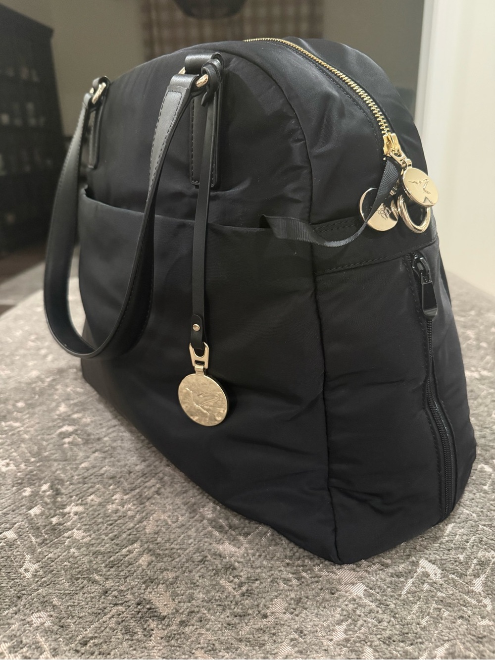 Lo & Sons O.G. Black Nylon Travel Tote Laptop Bag Gold Hardware